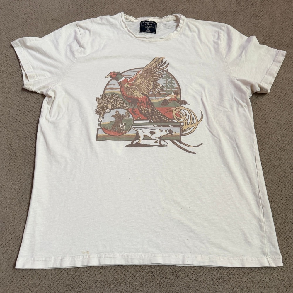 Vintage 2000s Abercrombie & Fitch Pheasant Hunting Graphic T-Shirt White XL